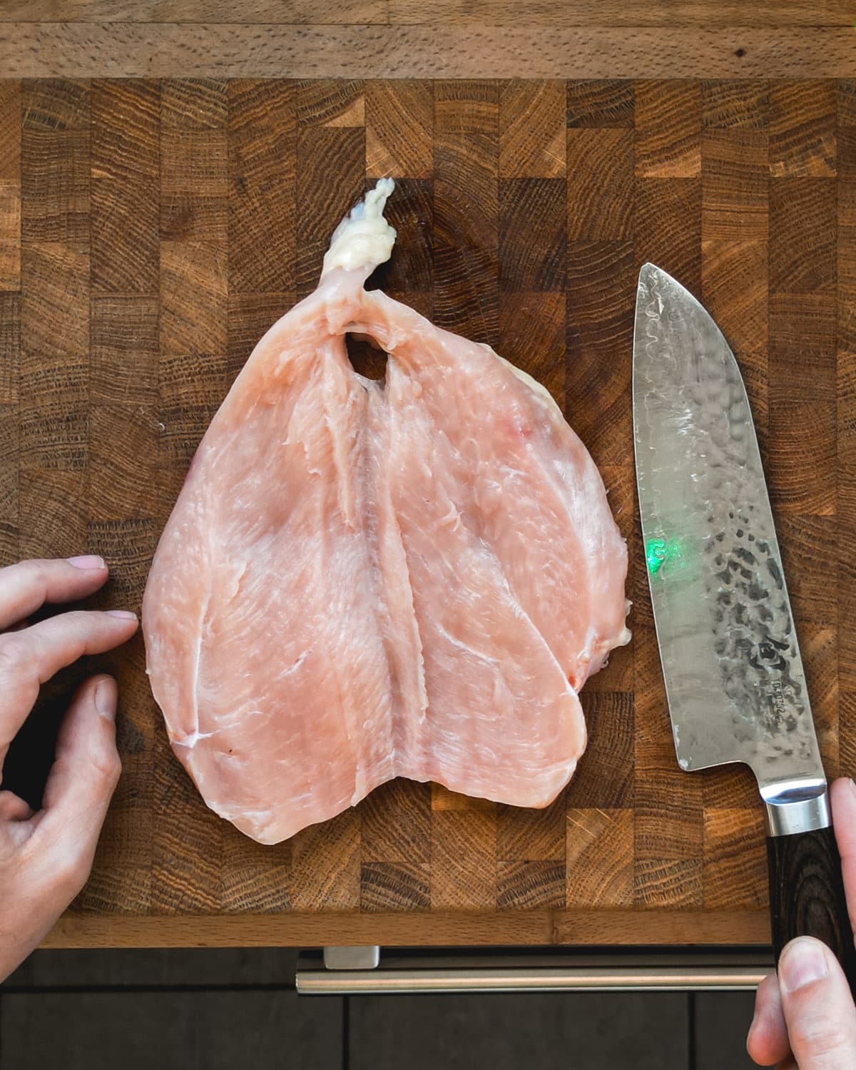Step 1: Butterfly and season the chicken.