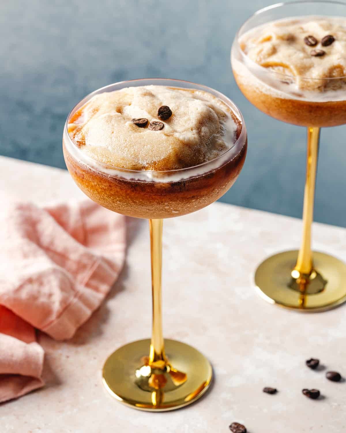 Frozen Espresso Martini in stemmed glass.