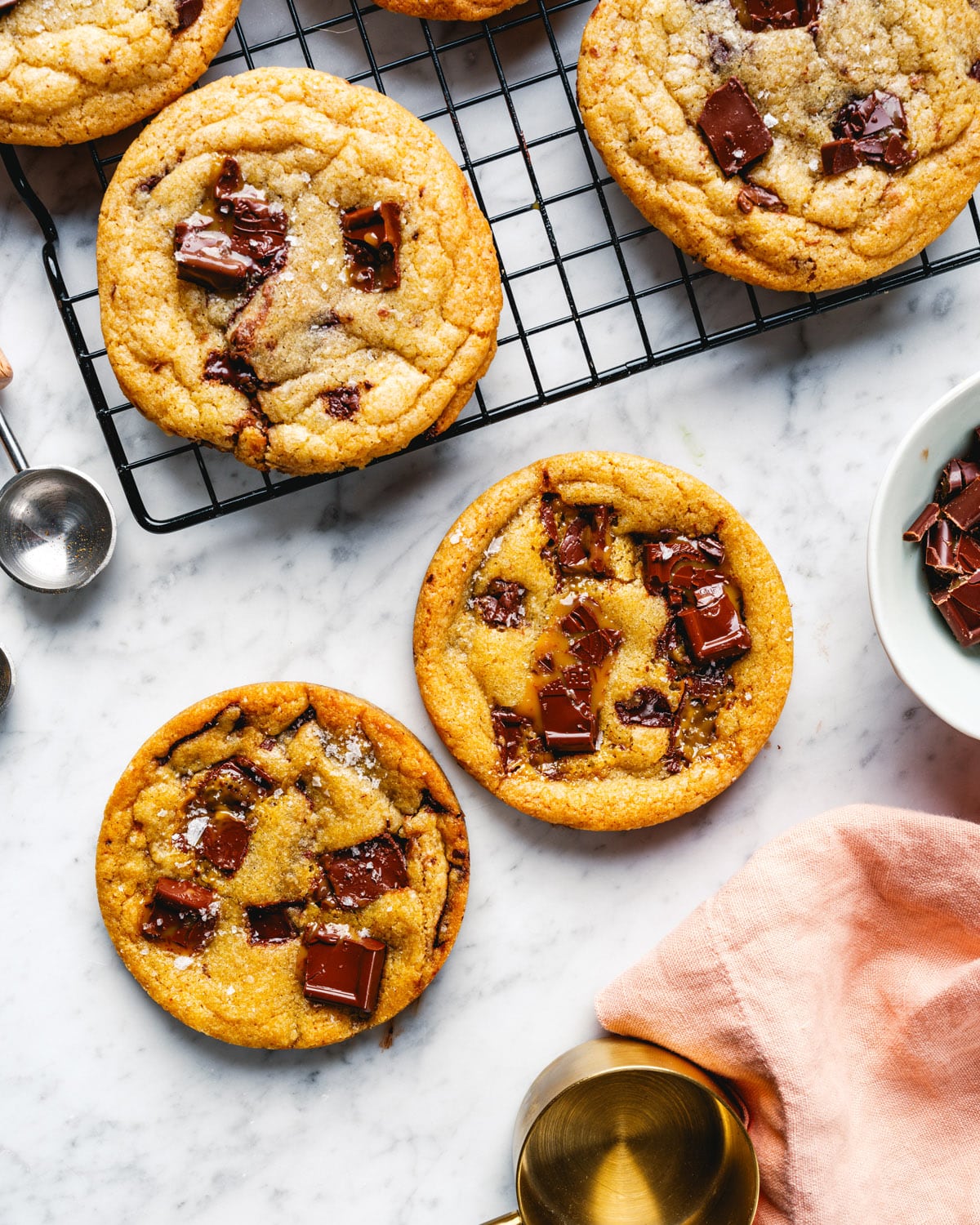 Brown Butter Chocolate Chip Cookies on rack.
