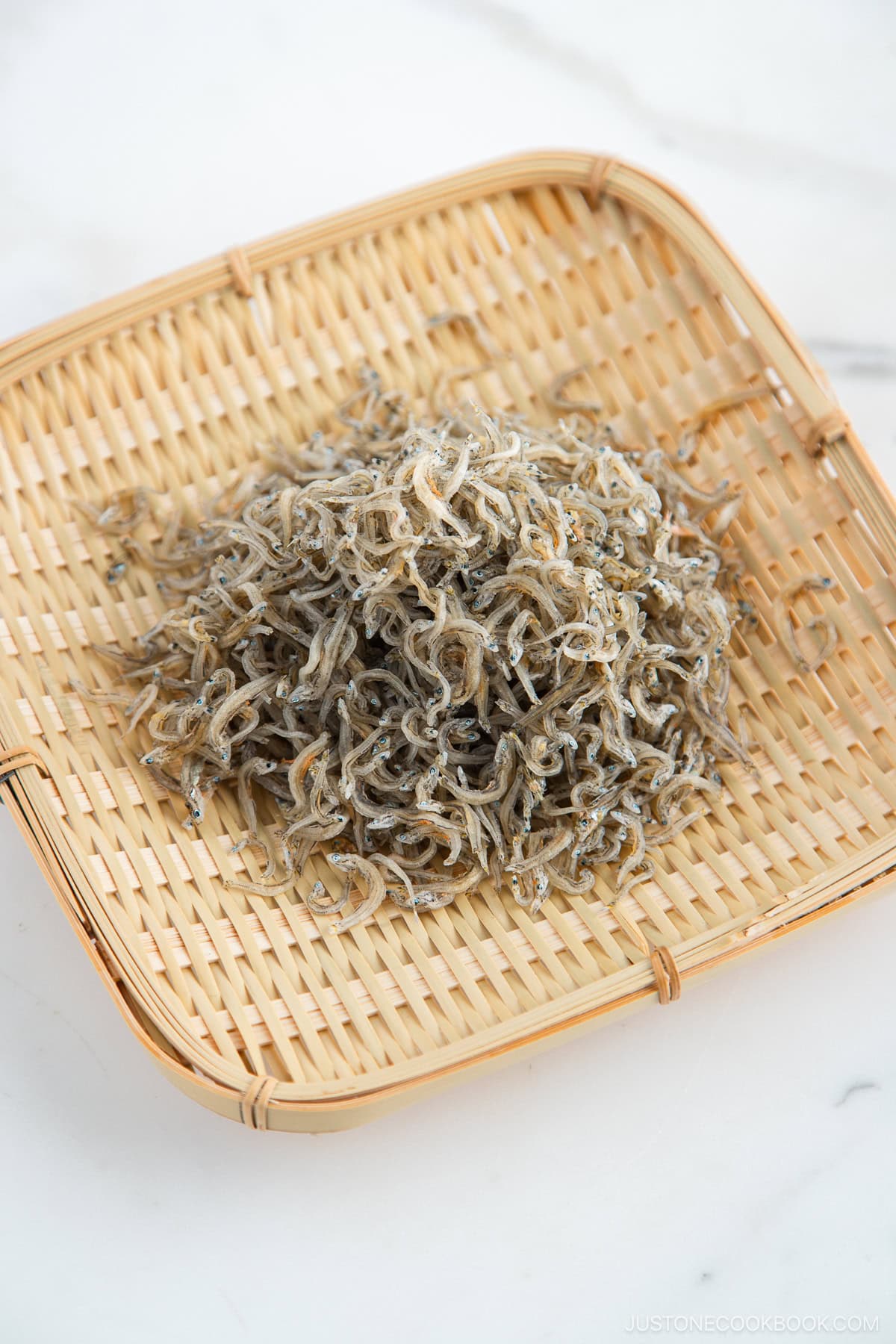 Baby Sardine on a bamboo plate.