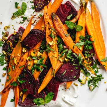 Roasted Beets and Carrots on platter