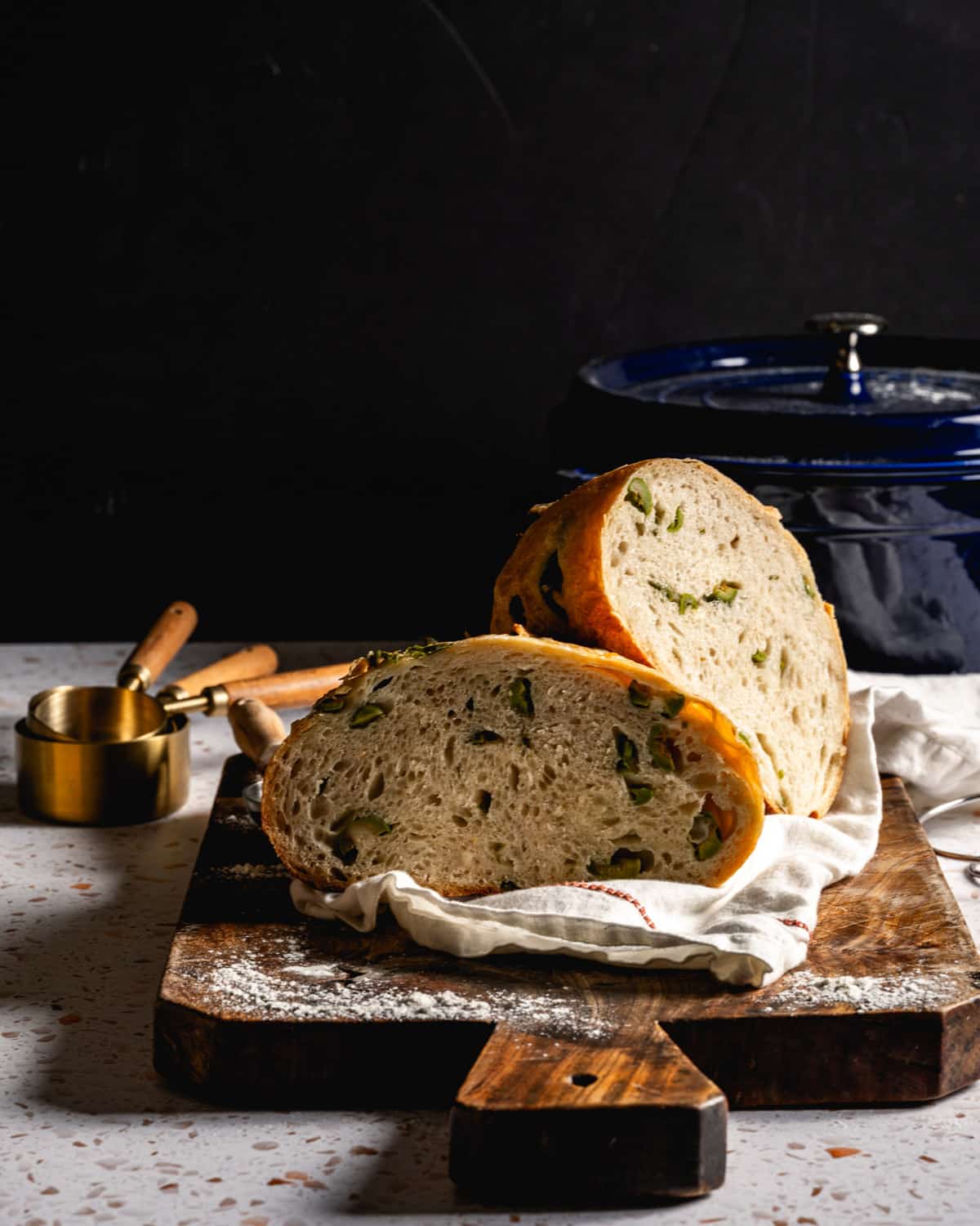 Olive Bread with Dutch oven in background