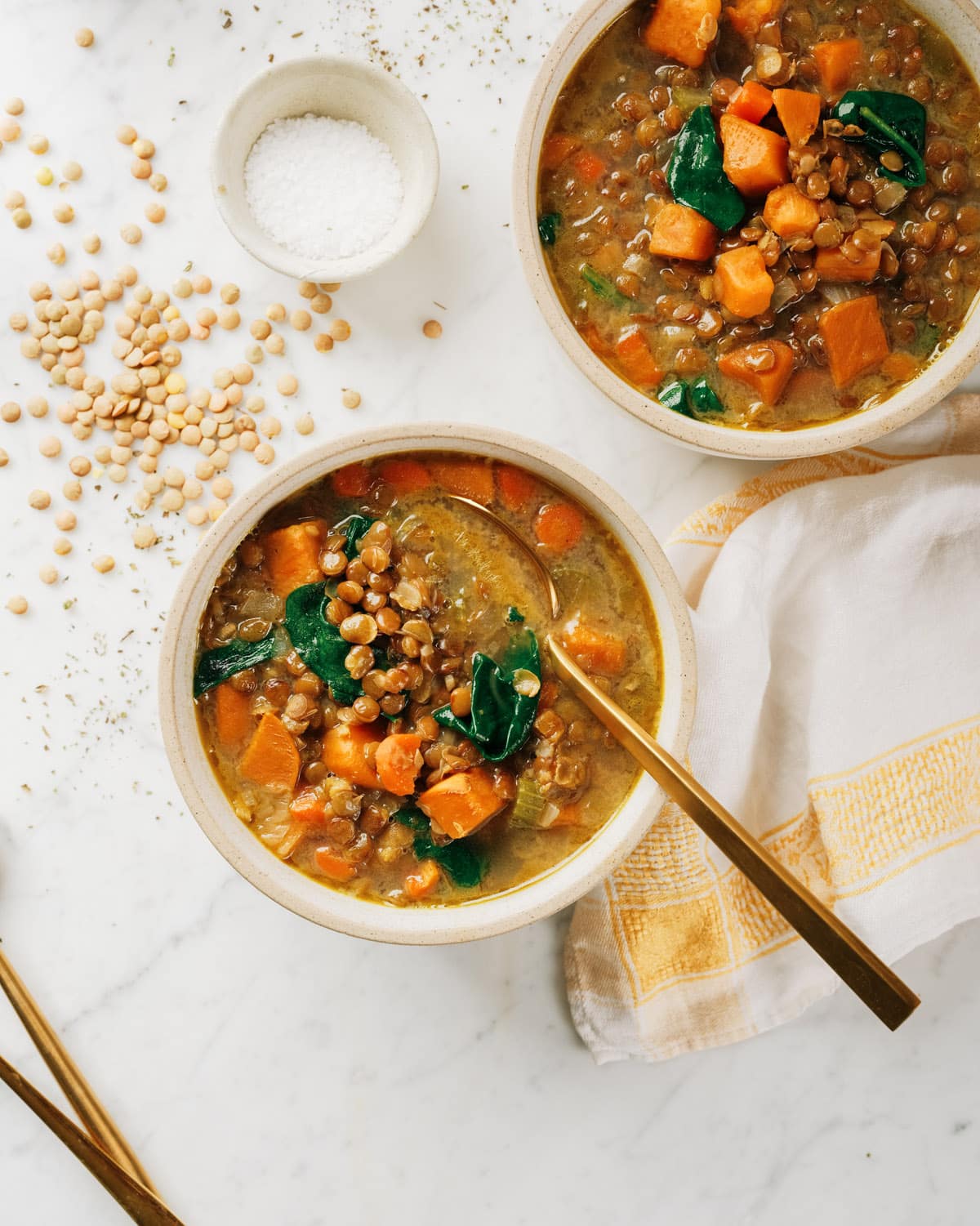 healthy vegan lentil soup in bowl