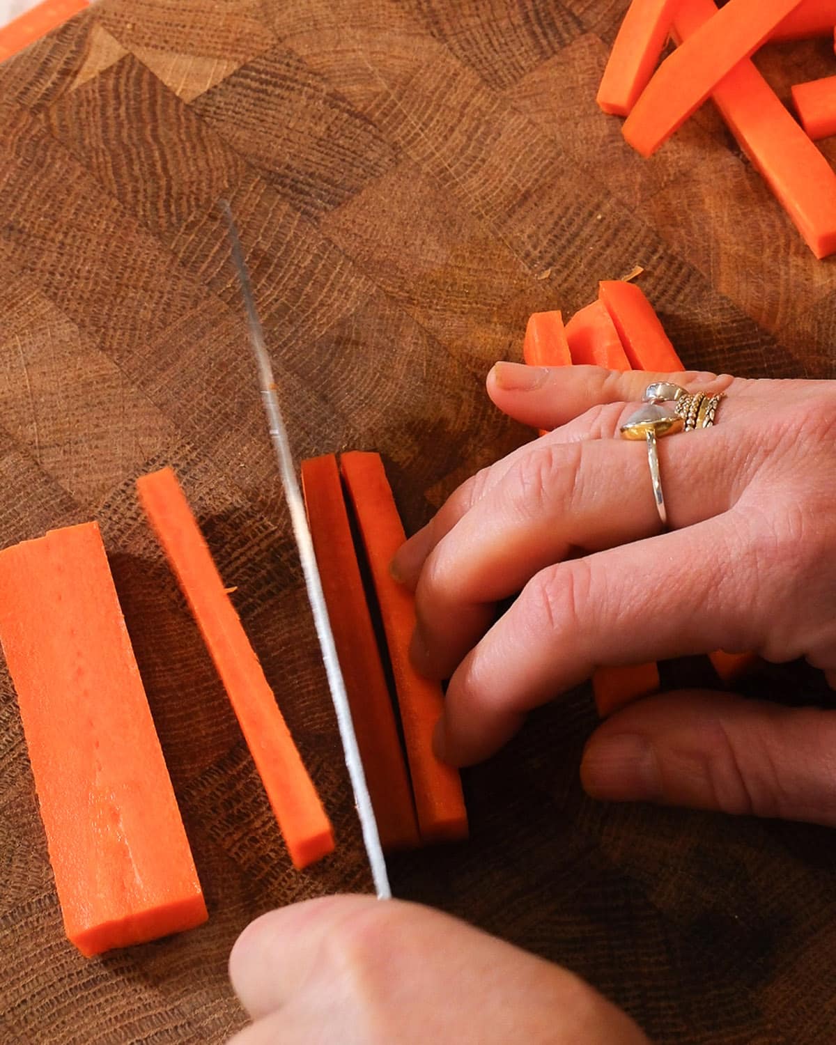 Cut the carrots into fries